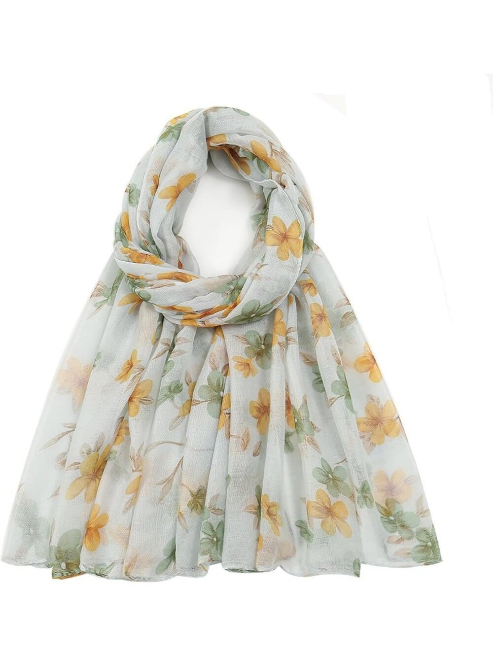 Women's Green Flower Cover Hijab Cotton Voile Wrap for Spring Fall Scarf Shawl